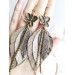  green leather feather earrings bronze flower connector , genuine leather jewelry 