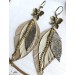  green leather feather earrings bronze flower connector , genuine leather jewelry 