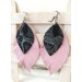 leather feather earrings pink black snake print , genuine leather jewelry 