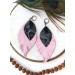 leather feather earrings pink black snake print , genuine leather jewelry 