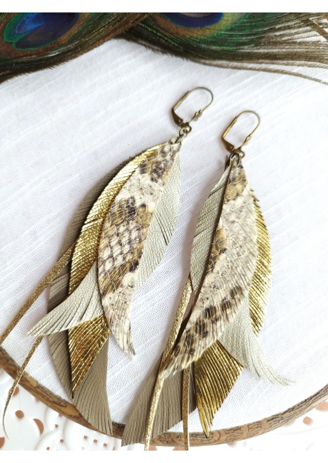 Multi layered earrings made from genuine leather