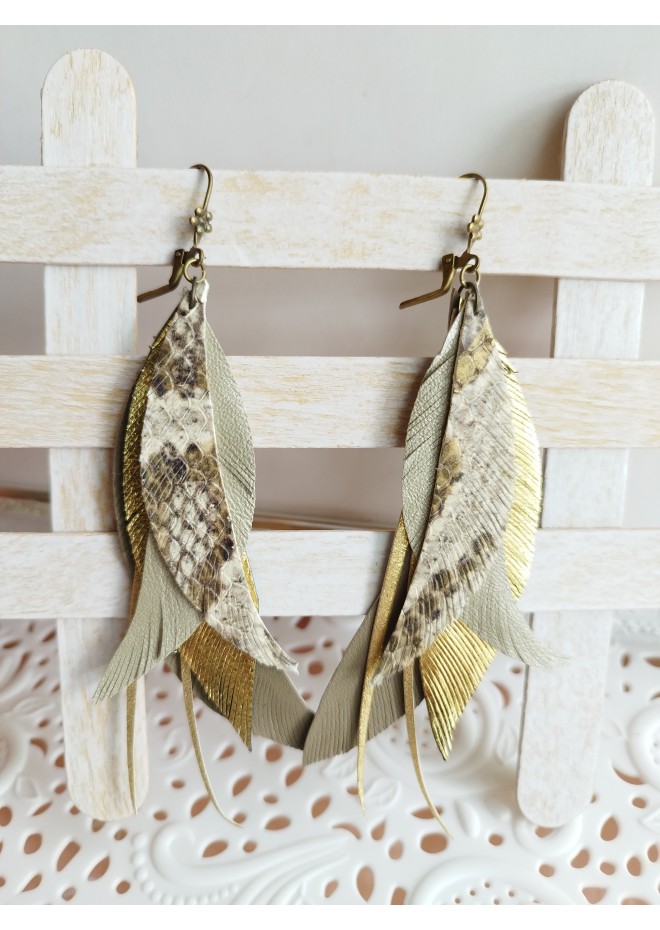 Multi layered earrings made from genuine leather
