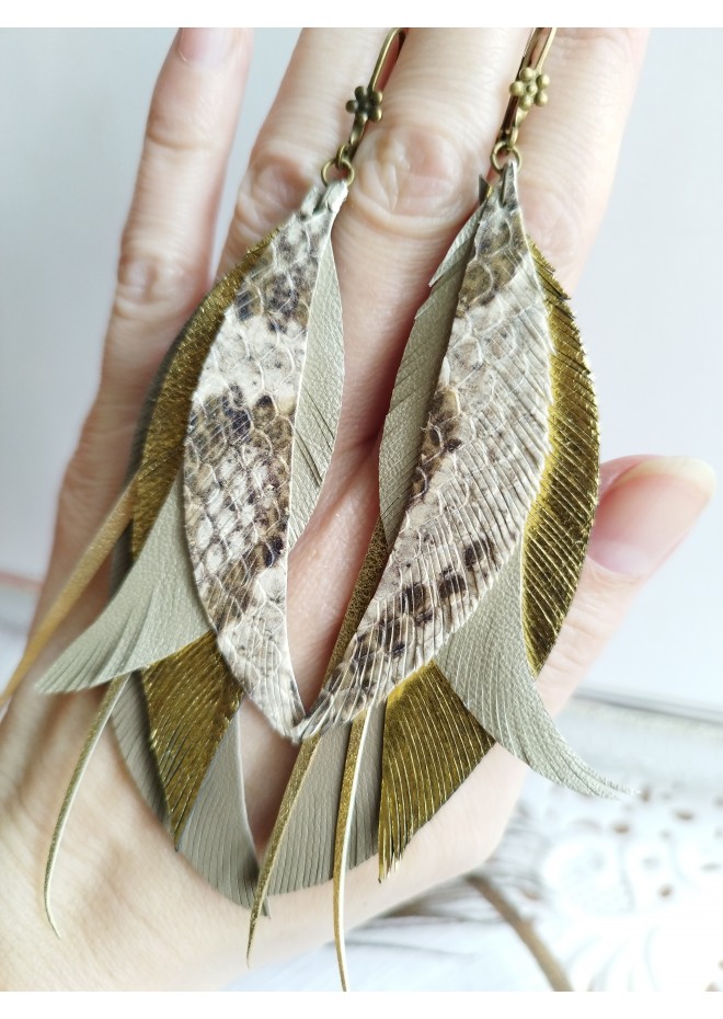 Multi layered earrings made from genuine leather