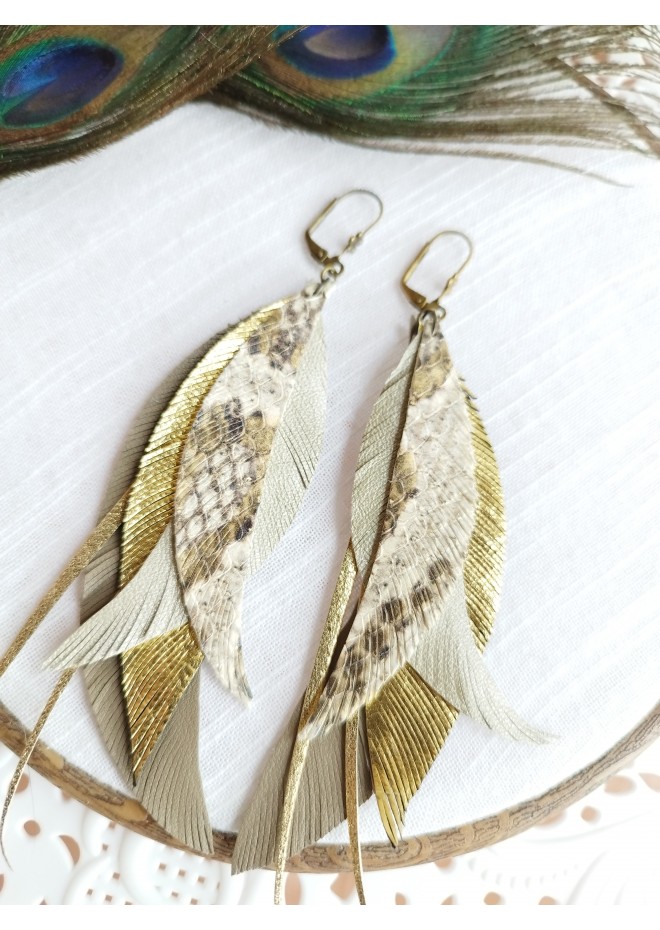 Multi layered earrings made from genuine leather