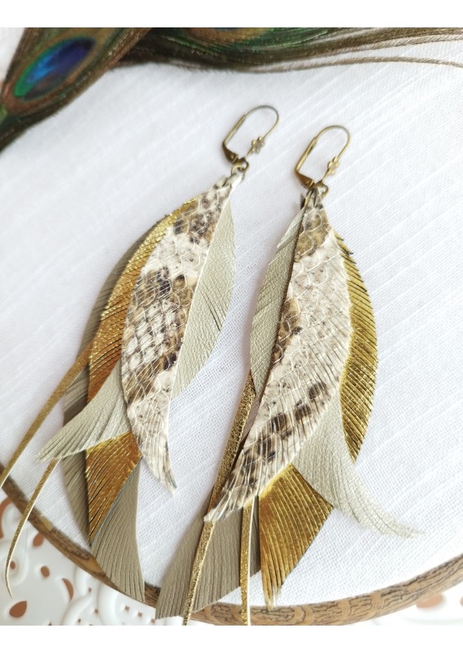 Multi layered earrings made from genuine leather