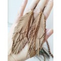 Unique high quality hand cut genuine leather feather earrings.