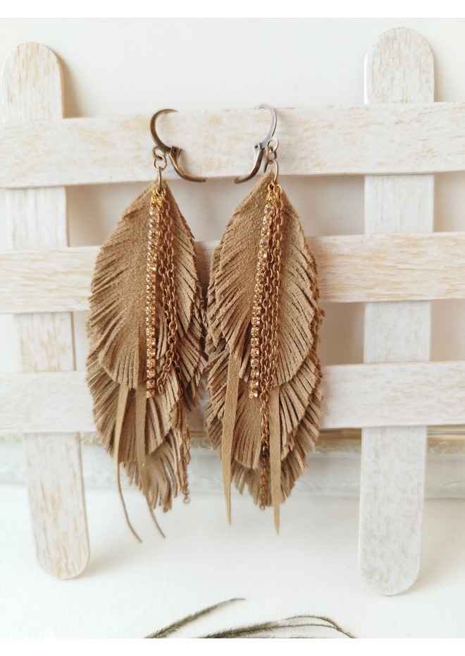 Unique high quality hand cut genuine leather feather earrings.