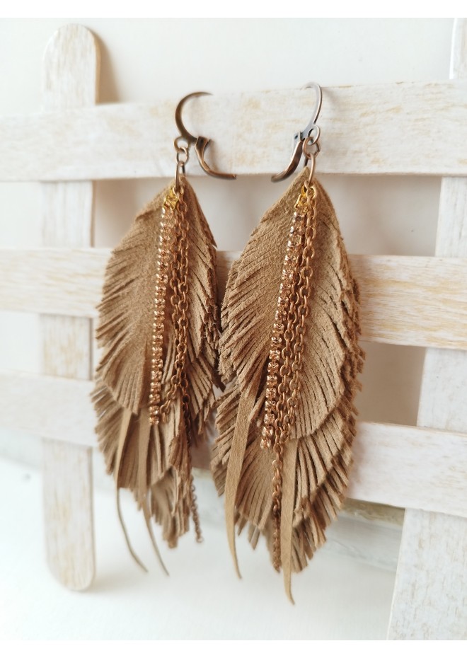 Unique high quality hand cut genuine leather feather earrings.