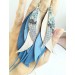 long leather feather blue beige  earrings genuine leather jewelry