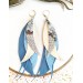 long leather feather blue beige  earrings genuine leather jewelry