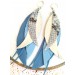 long leather feather blue beige  earrings genuine leather jewelry