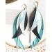 long leather feather turquoise white earrings genuine leather jewelry