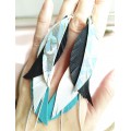 long leather feather turquoise white earrings genuine leather jewelry