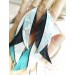 long leather feather turquoise white earrings genuine leather jewelry