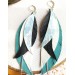 long leather feather turquoise white earrings genuine leather jewelry