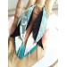long leather feather turquoise white earrings genuine leather jewelry