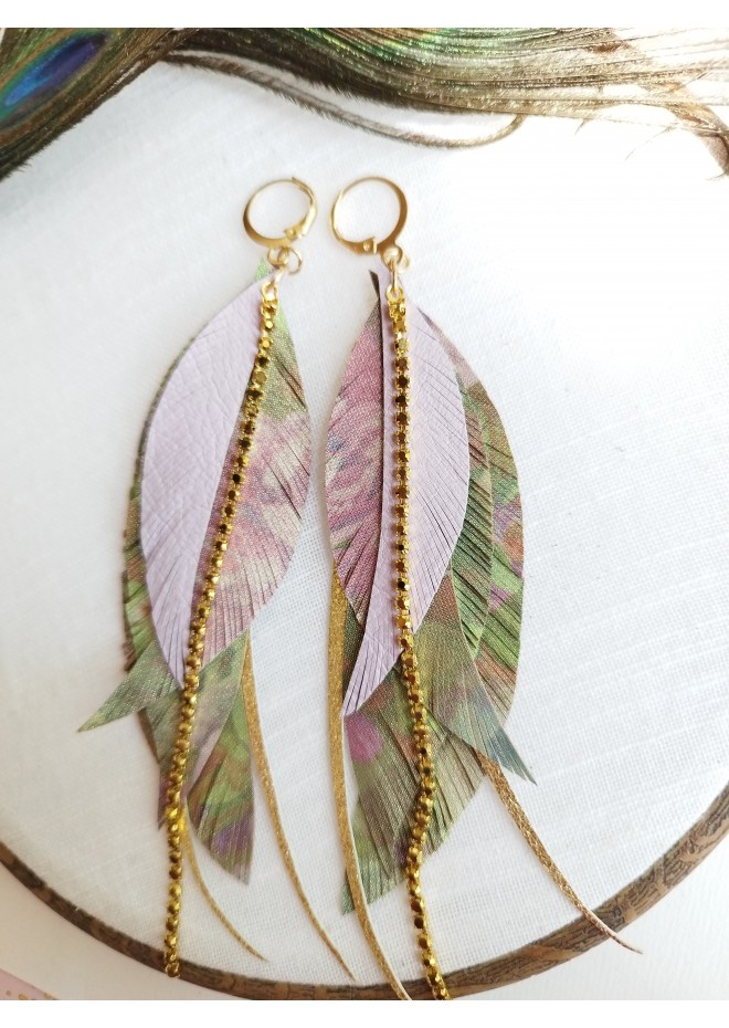 Multi layered earrings made from genuine leather
