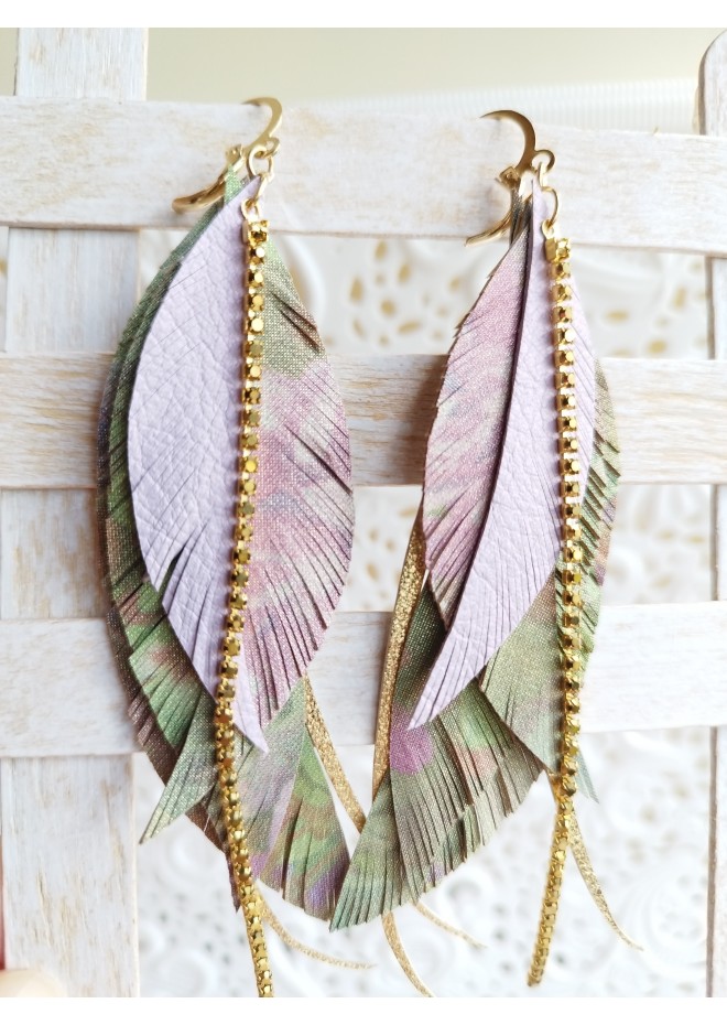 Multi layered earrings made from genuine leather