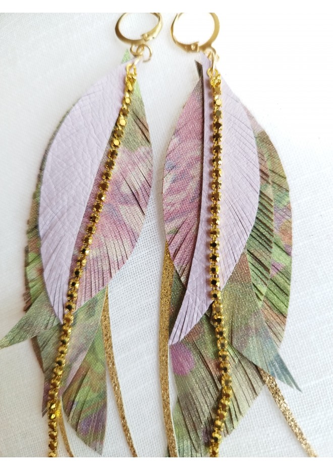 Multi layered earrings made from genuine leather