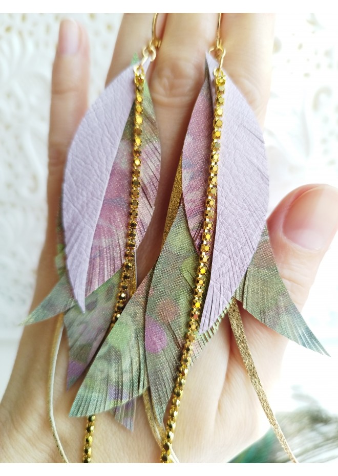 Multi layered earrings made from genuine leather
