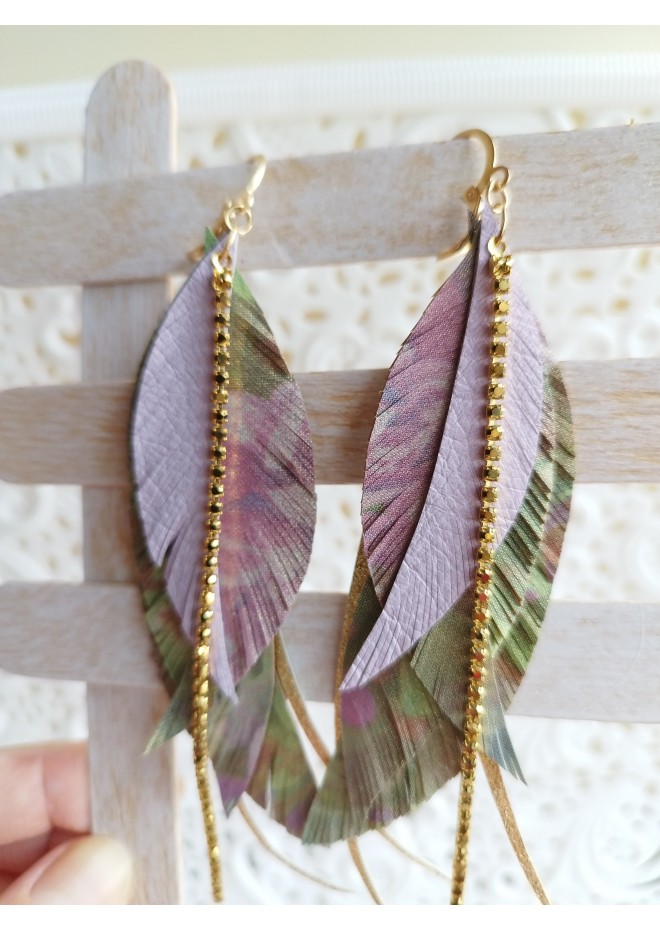 Multi layered earrings made from genuine leather