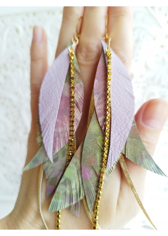 Multi layered earrings made from genuine leather