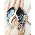 medium feathers earrings genuine leather jewelry  