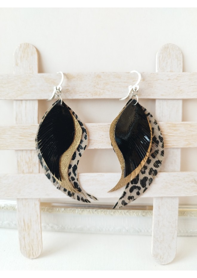 medium feathers earrings genuine leather jewelry  